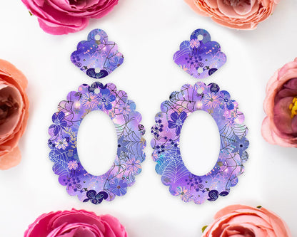 Floral Spider Webs Halloween Scallop Oval Earring Blanks