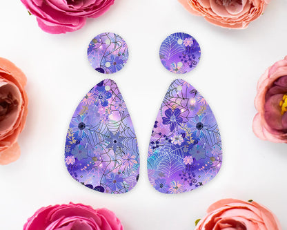 Floral Spider Web Halloween Teardrop Earrings Blanks