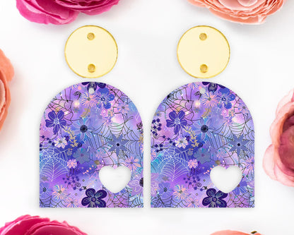 Floral Spider Web Halloween Heart Arch Earrings Blanks