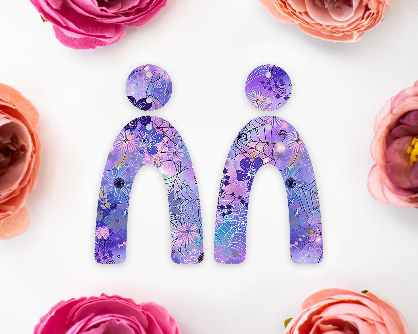 Floral Spider Web Halloween Arch Earrings Blanks