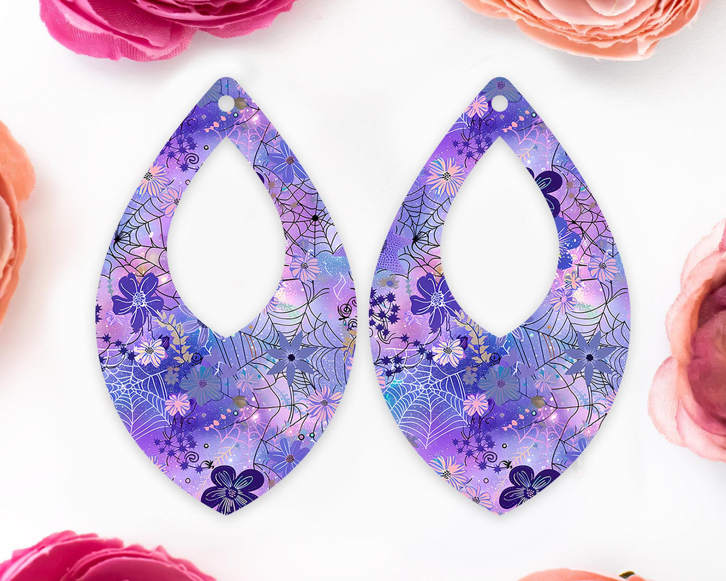 Spider Web Halloween Diamond Teardrop Earrings Blanks
