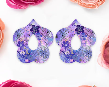 Floral Spider Web Halloween Teardrop Earrings Blanks