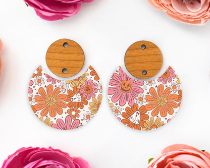 Ghost Flowers Halloween Circle Drop Earring Blanks