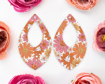 Ghost Flowers Halloween Diamond Teardrop Earrings Blanks