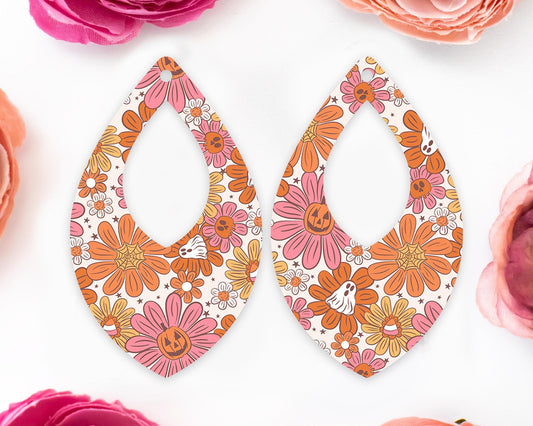 Ghost Flowers Halloween Diamond Teardrop Earrings Blanks