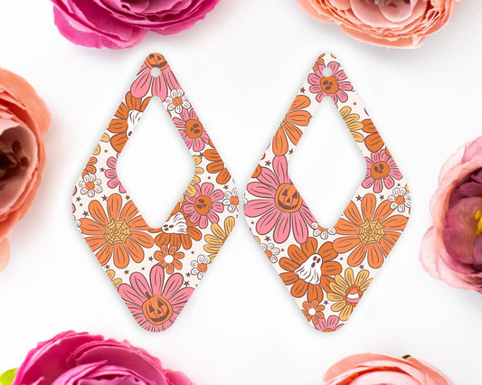 Ghost Flowers Halloween Diamond Teardrop Earrings Blanks