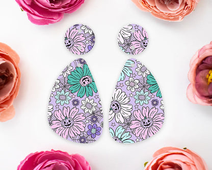 Floral Pumpkin Halloween Teardrop Earring Blanks