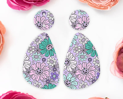 Floral Pumpkin Halloween Teardrop Earring Blanks