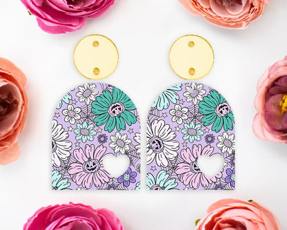 Floral Pumpkin Halloween Heart Arch Earrings Blanks