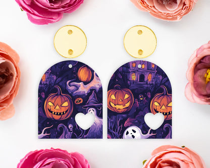 Spooky Pumpkin Halloween Heart Arch Earrings Blanks