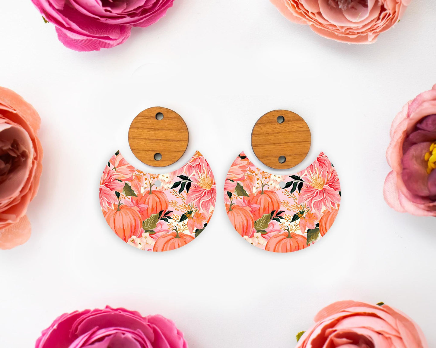 Floral Pumpkins Circle Drop Earring Blanks