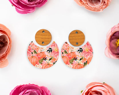 Floral Pumpkins Circle Drop Earring Blanks