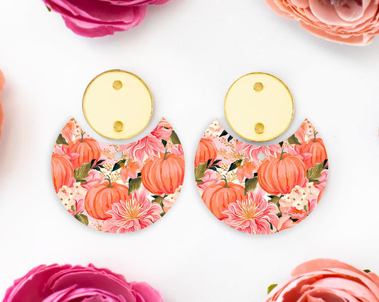 Floral Pumpkins Fall Circle Drop Earring Blanks