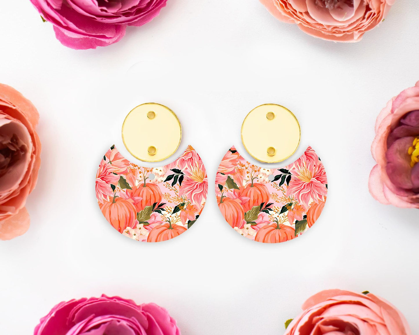 Floral Pumpkins Fall Circle Drop Earring Blanks