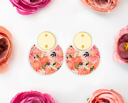 Floral Pumpkins Fall Circle Drop Earring Blanks