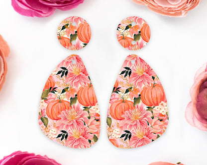 Floral Pumpkins Teardrop Earring Blanks
