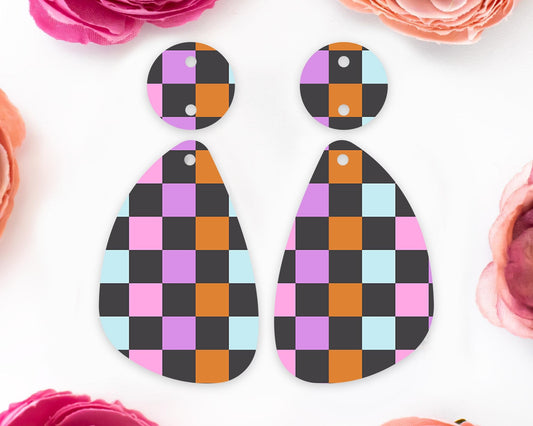 Halloween Checkered Teardrop Earring Blanks