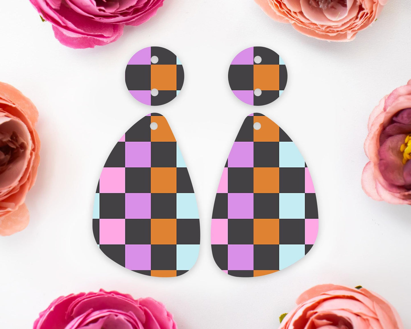 Halloween Checkered Teardrop Earring Blanks