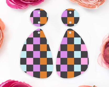 Halloween Checkered Teardrop Earring Blanks