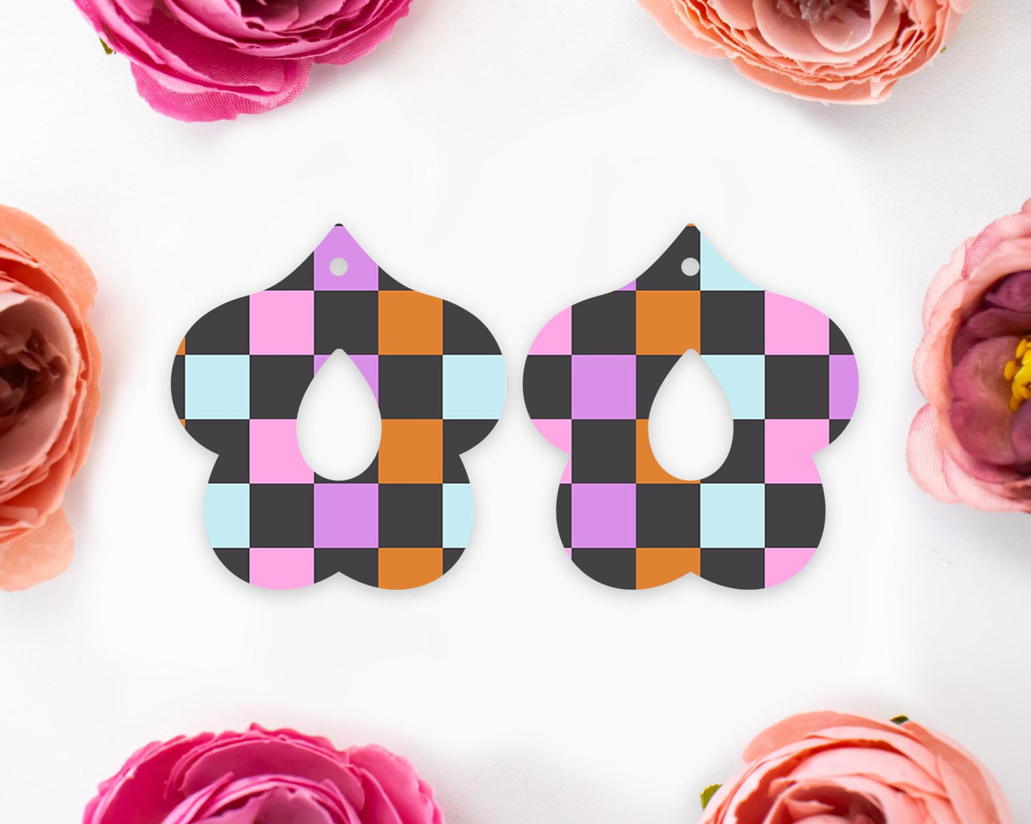 Halloween Checkered Halloween Teardrop Earrings Blanks