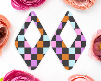 Halloween Checkered Diamond Teardrop Earrings Blanks