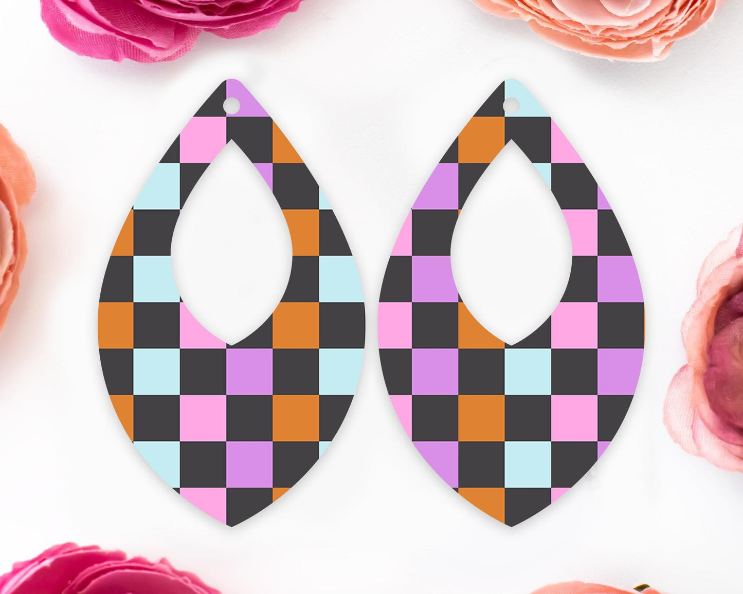 Halloween Checkered Teardrop Earrings Blanks