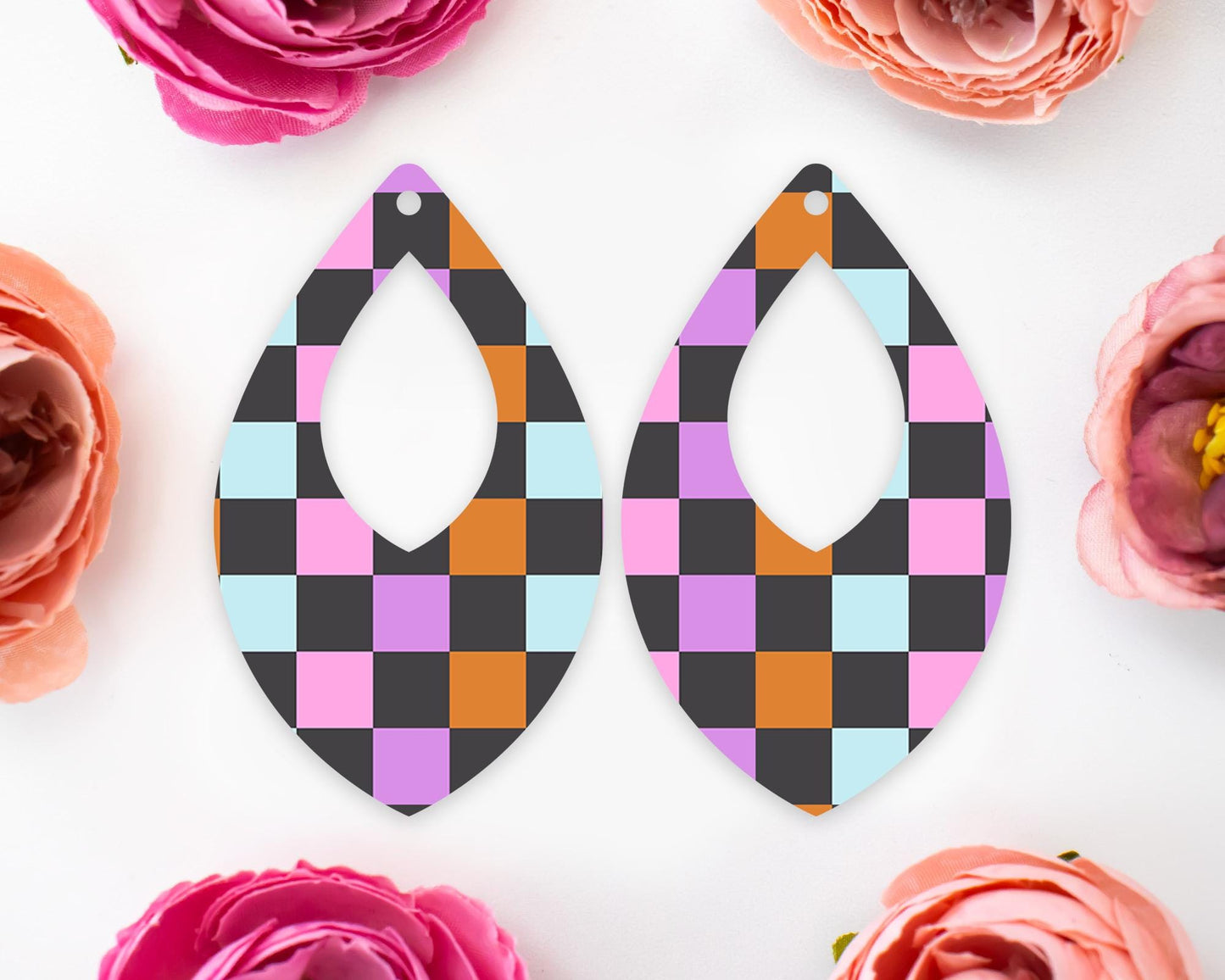 Halloween Checkered Teardrop Earrings Blanks