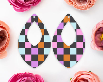 Halloween Checkered Teardrop Earrings Blanks