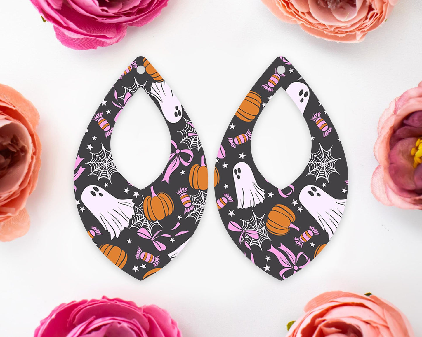 Bow Ghosts Halloween Teardrop Earrings Blanks