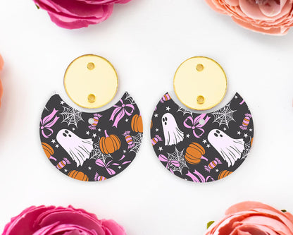 Halloween Bow Ghosts Circle Drop Earring Blanks