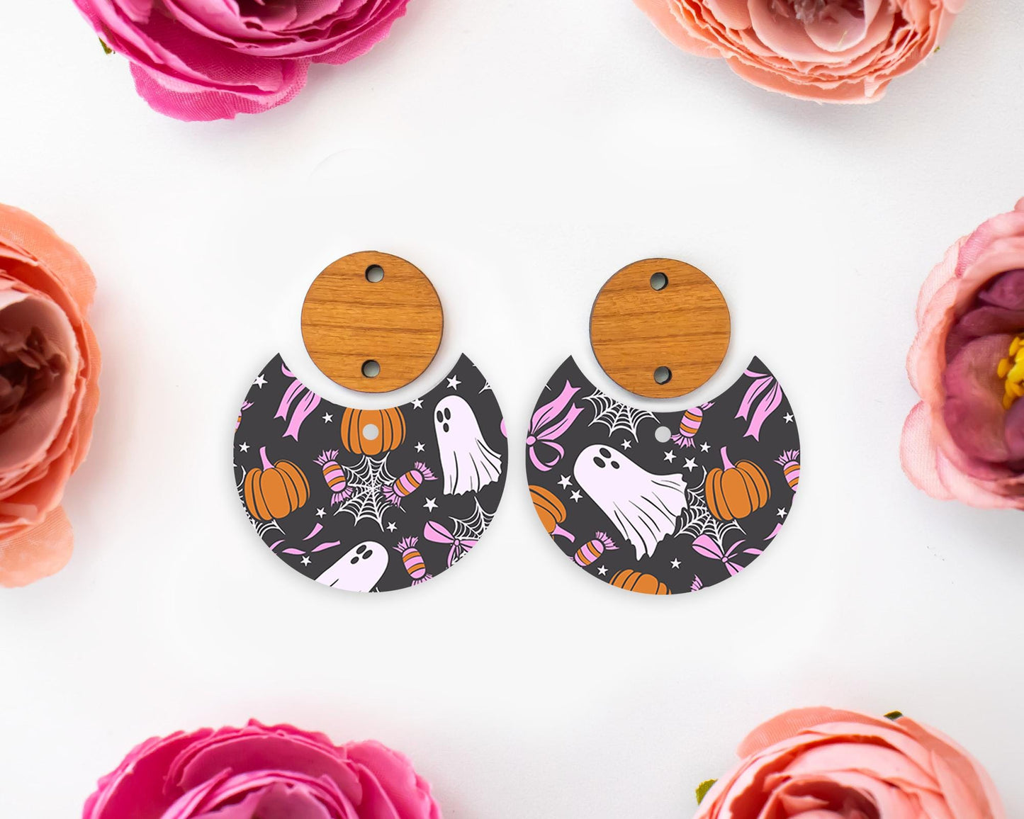 Cute Bow Ghosts Halloween Circle Drop Earring Blanks