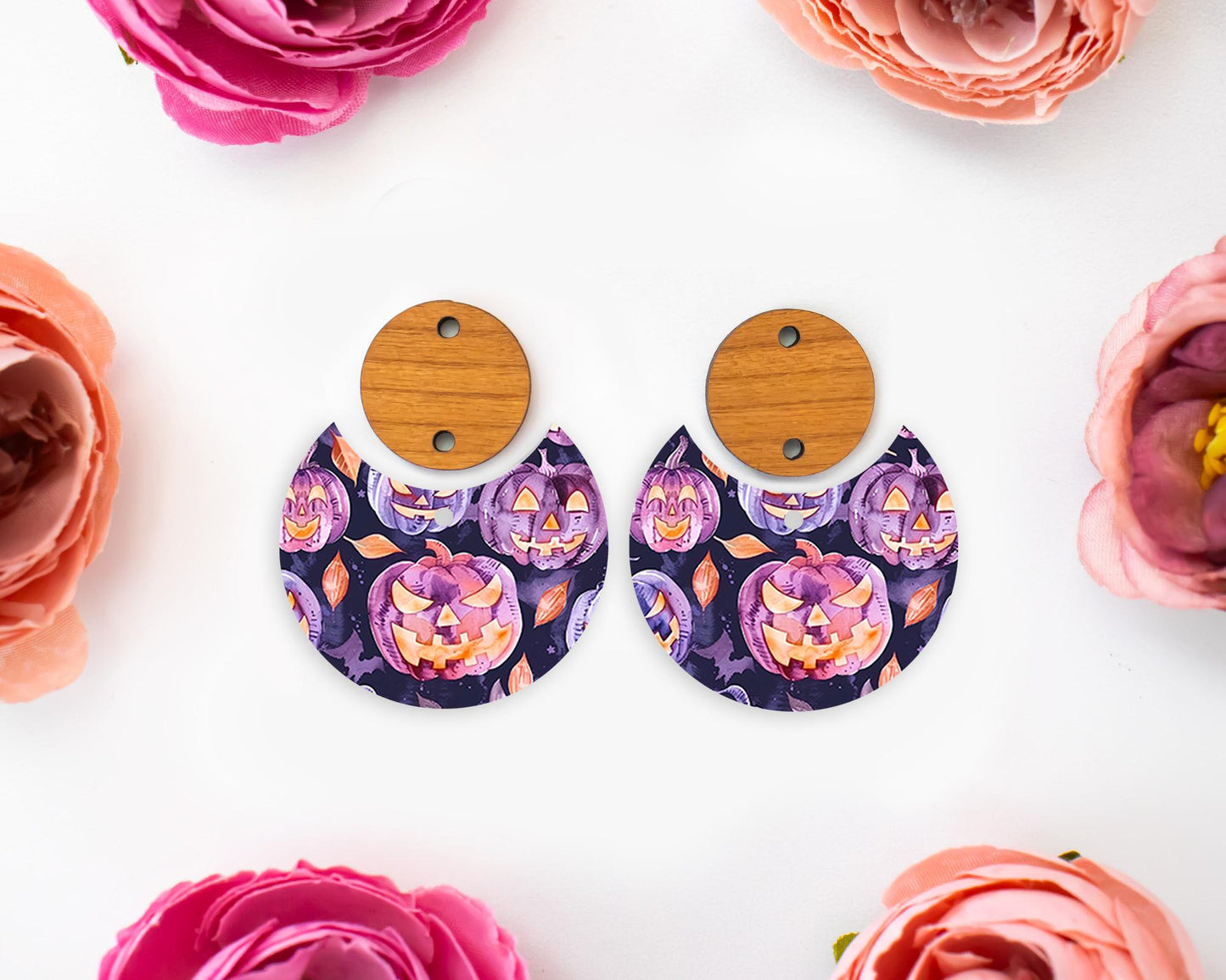 Spooky Pumpkins Halloween Circle Drop Earring Blanks