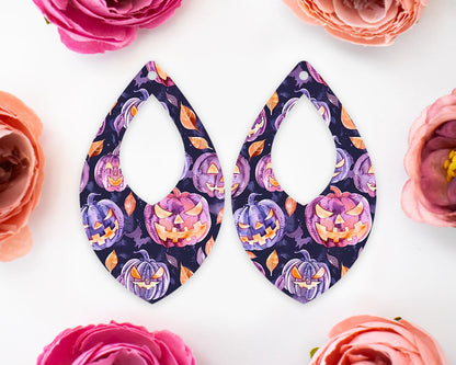 Spooky Pumpkins Halloween Teardrop Earrings Blanks