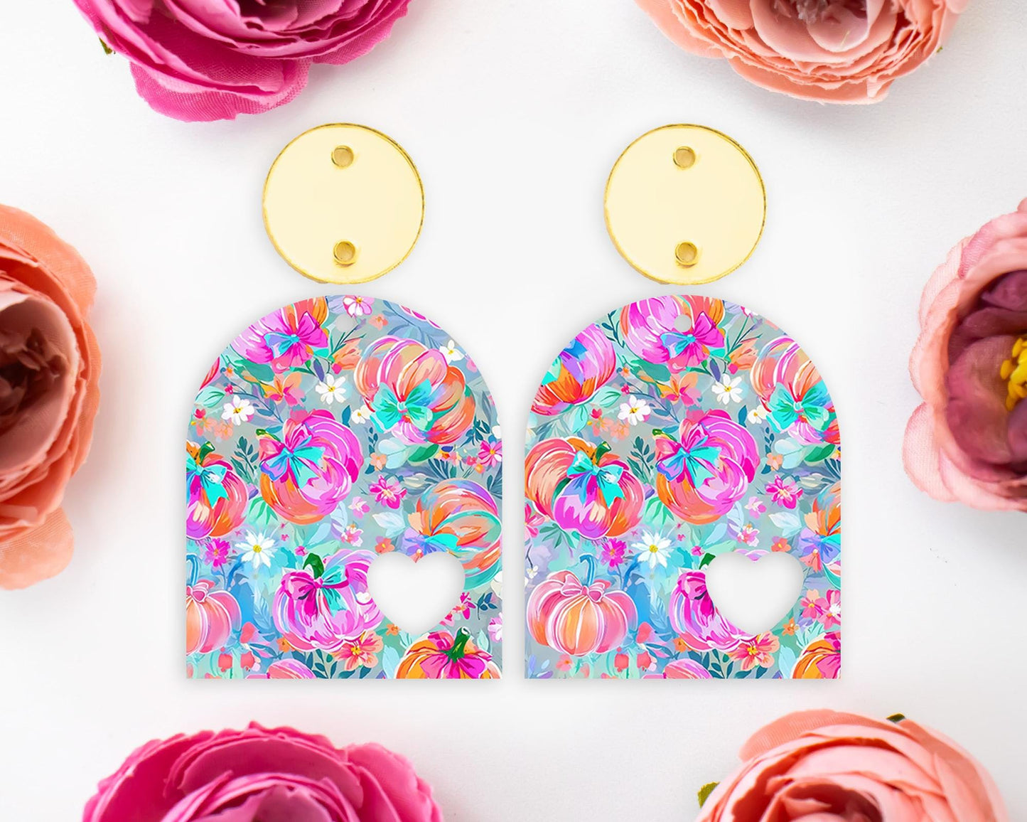 Pastel Bow Pumpkins Heart Arch Earring Blanks