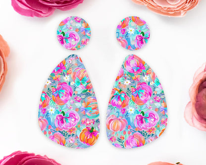 Pastel Bow Pumpkins Teardrop Earring Blanks