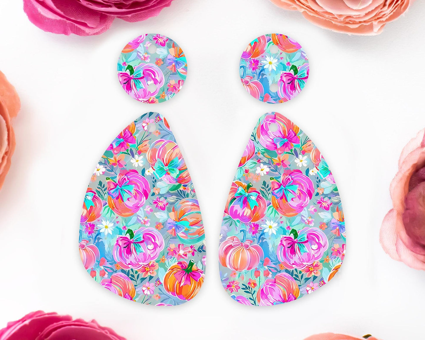 Pastel Bow Pumpkins Teardrop Earring Blanks
