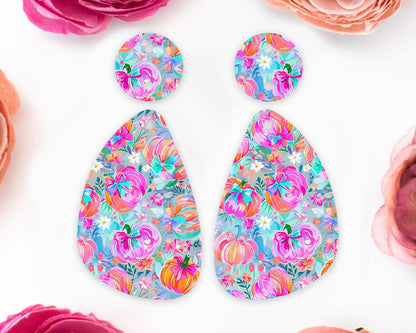 Pastel Bow Pumpkins Teardrop Earring Blanks