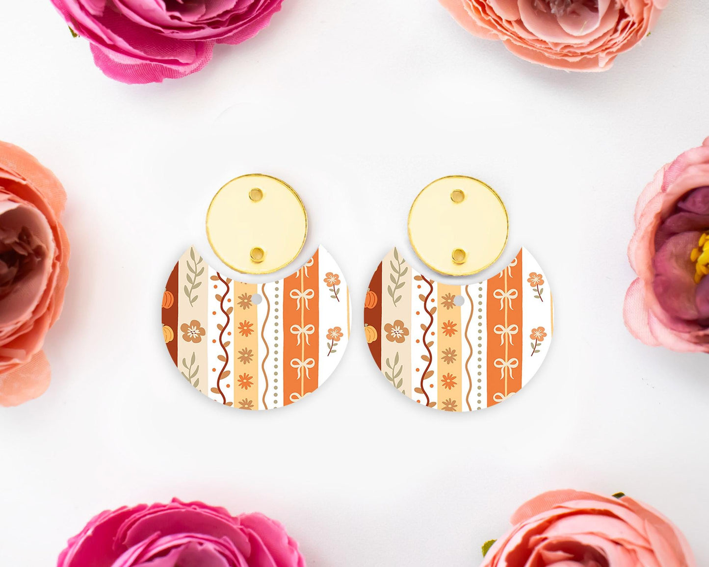 Fall Stripes Circle Drop Earring Blanks