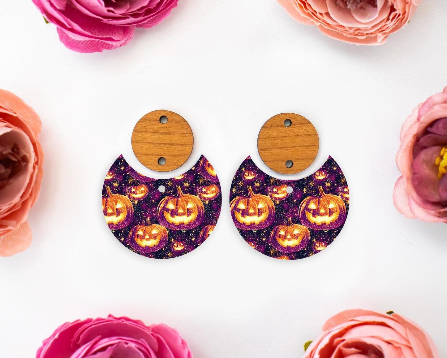 Jack-o-Lantern Pumpkin Halloween Circle Drop Earring Blanks