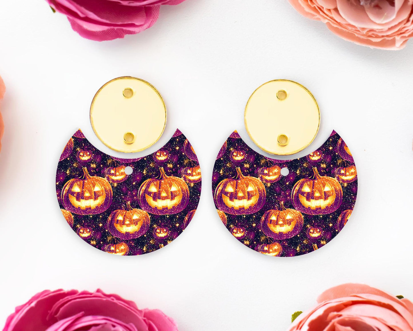 Jack-o-Lantern Pumpkin Halloween Circle Drop Earring Blanks