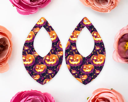 Jack-o-Lantern Pumpkin Halloween Diamond Teardrop Earrings Blanks