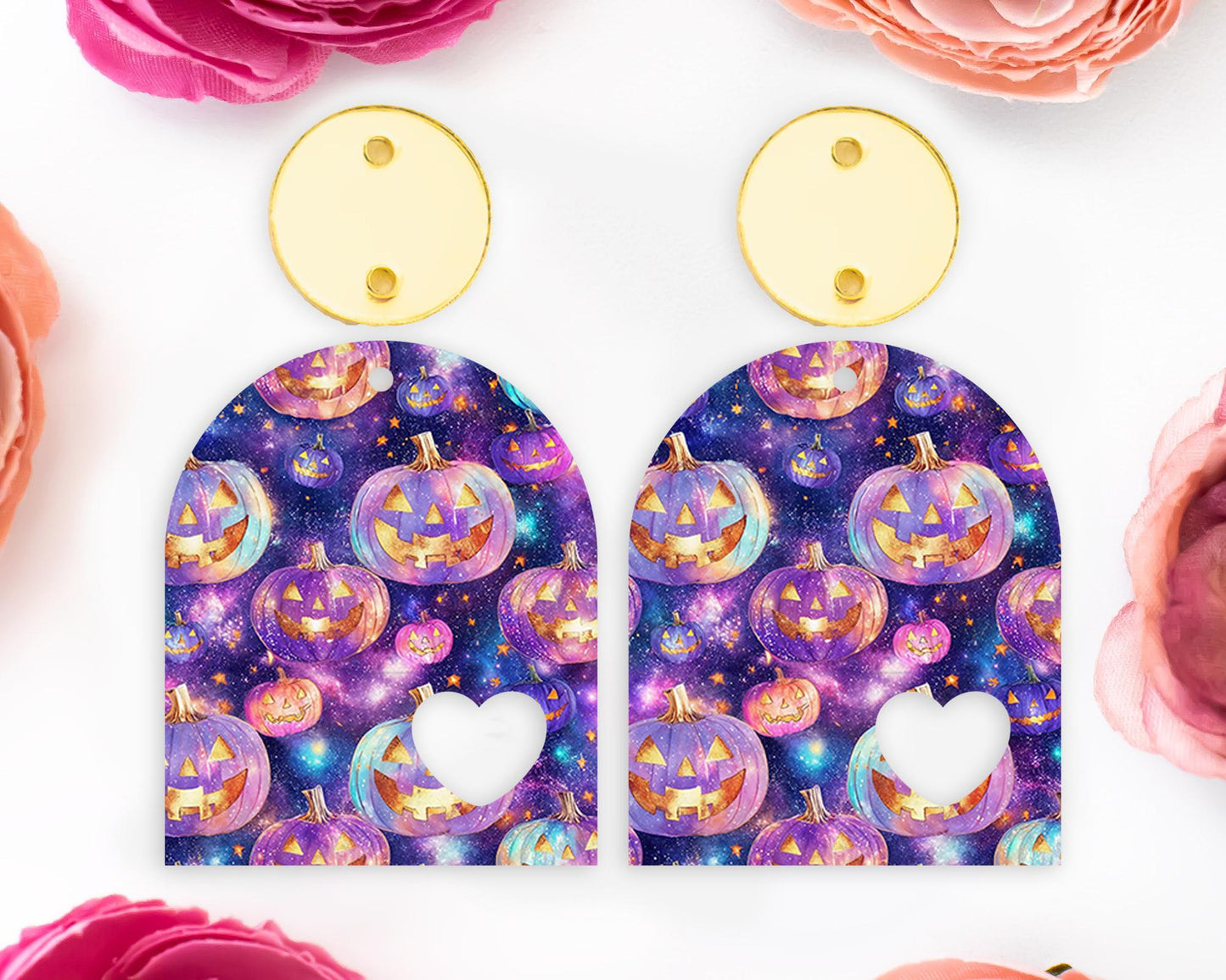 Purple Jack-o-Lantern Pumpkin Halloween Arch Earring Blanks