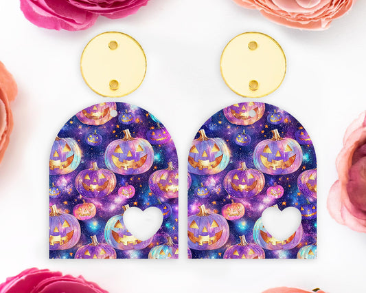 Purple Jack-o-Lantern Pumpkin Halloween Arch Earring Blanks