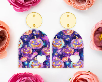 Purple Jack-o-Lantern Pumpkin Halloween Arch Earring Blanks