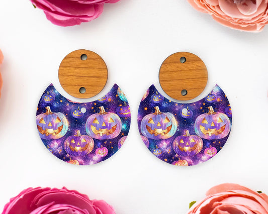 Purple Jack-o-Lantern Pumpkin Halloween Circle Drop Earring Blanks