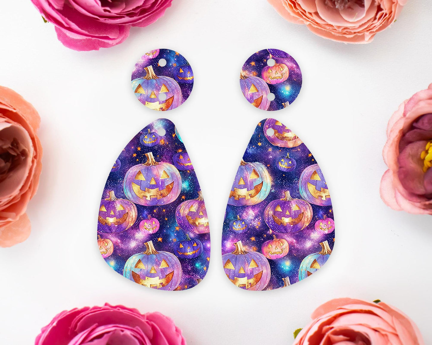Purple Jack-o-Lantern Pumpkin Halloween Teardrop Earring Blanks