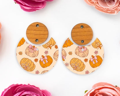 Bow Pumpkins Circle Drop Earring Blanks
