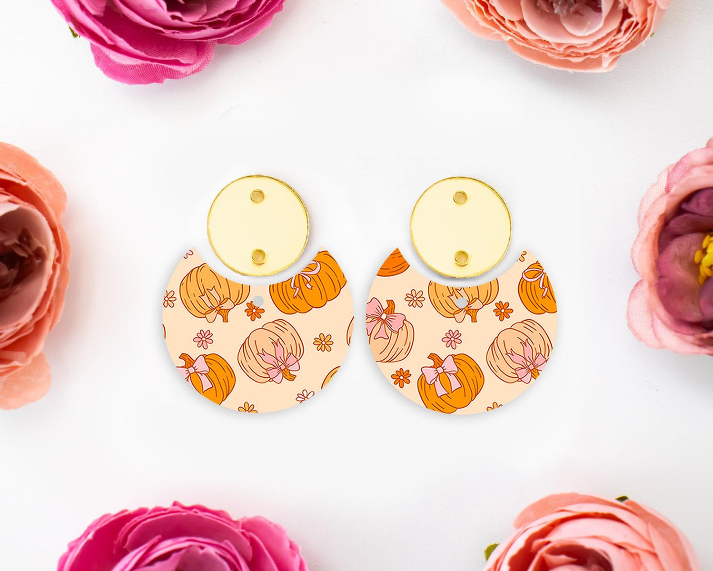 Bow Pumpkins Circle Drop Earring Blanks