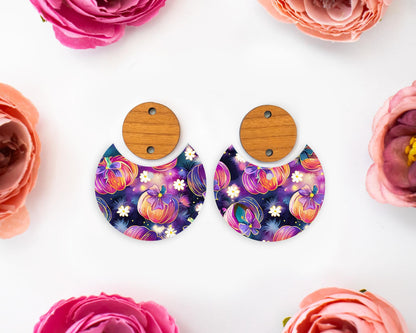 Dark Bow Pumpkins Circle Drop Earring Blanks