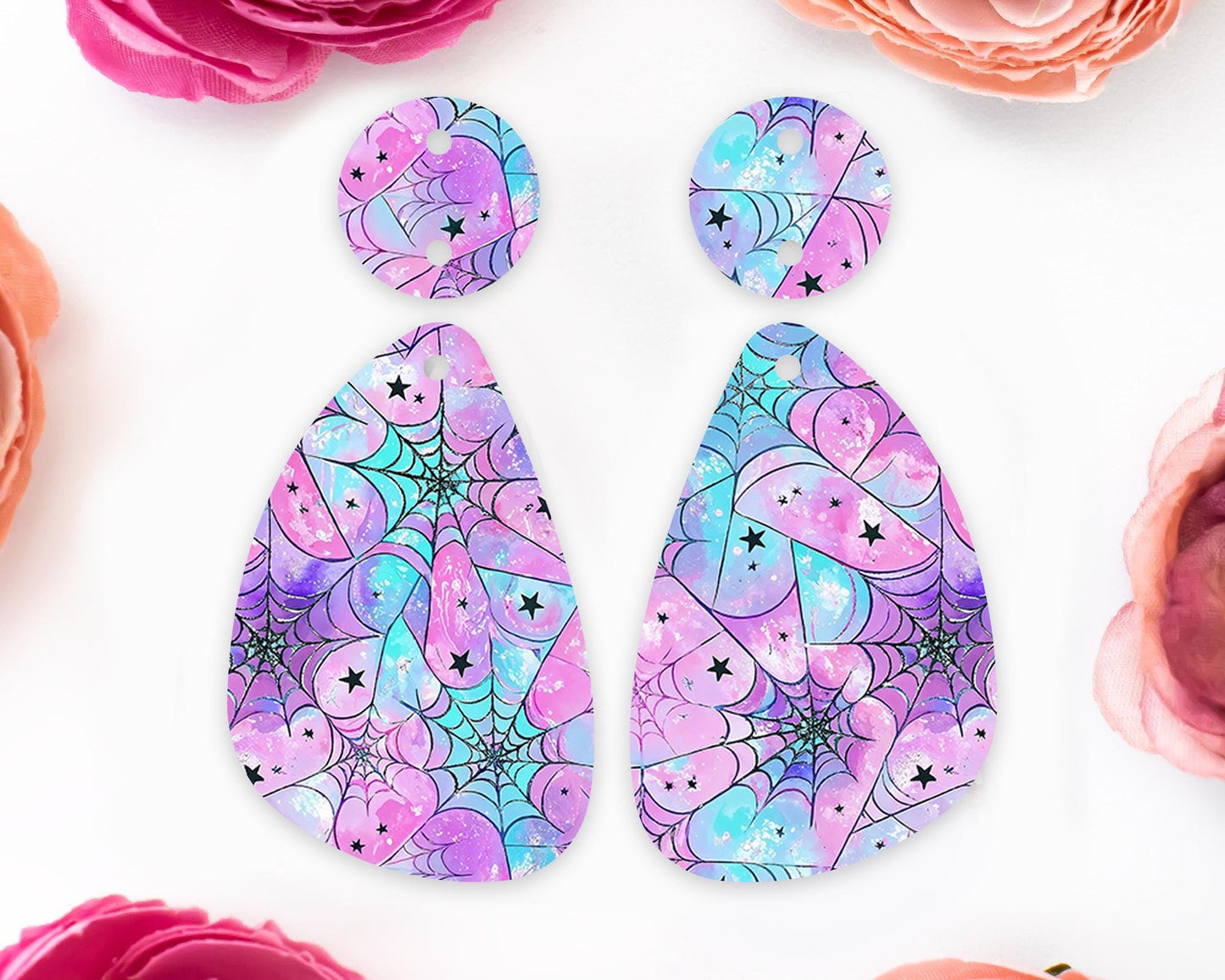 Pastel Spider Web Halloween Teardrop Earring Blanks